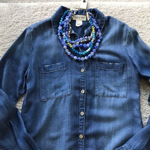{Anthropologie} Fringed Chambray Tunic - Picture 2 of 7